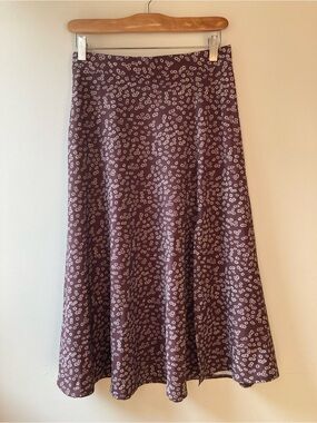 SHEIN Floral Print Brown Midi Skirt with Side Slit